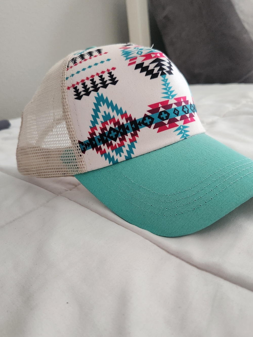 Turquoise & Aztec Print Mesh Trucker Hat - Picture 2 of 3